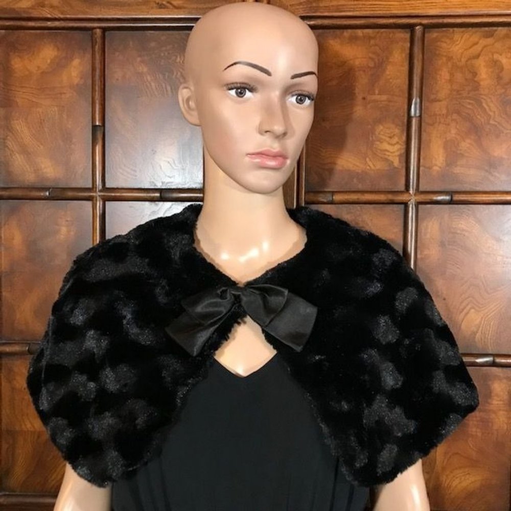 Copper Key Faux Mink Fur Satin Bow Front Cape Stole Shawl